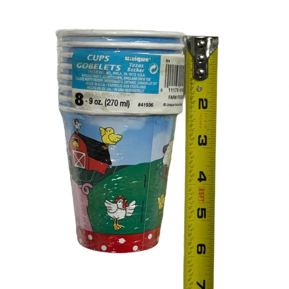 Unique brand 3 sets of 8 cute farm themed cups, 24 total brand new in package!